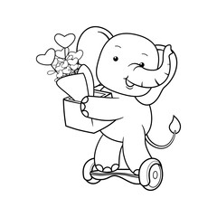 Valentine Day Coloring Page with cute elephant