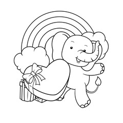 Valentine Day Coloring Page with cute elephant