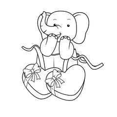 Valentine Day Coloring Page with cute elephant