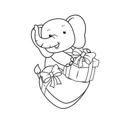 Valentine Day Coloring Page with cute elephant