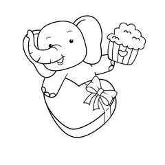 Valentine Day Coloring Page with cute elephant