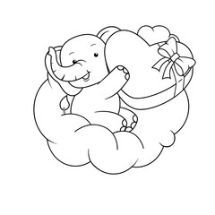 Valentine Day Coloring Page with cute elephant