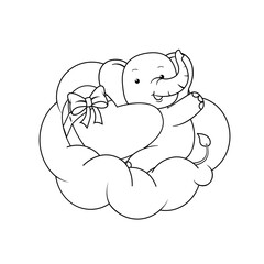 Valentine Day Coloring Page with cute elephant
