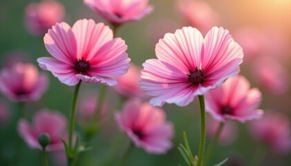 Fototapeta premium Delicate Dianthus petals sway gently in spring breeze, wildflowers,