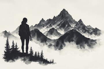 illustration solo woman hiker
