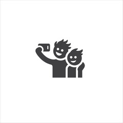 Minimalist representation of two stick figures posing together for a selfie, symbolizing friendship and modern communication through social media and technology.