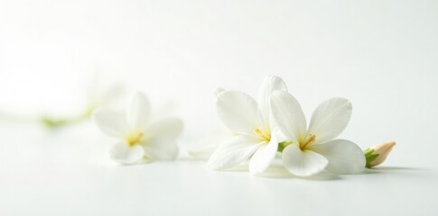 Obraz premium Delicate jasmine flowers isolated on a crisp white background, single stem, floral photography