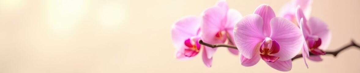Obraz premium Delicate orchids in soft focus on cream background, flowers, orchid