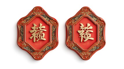 Two Red and Gold Chinese Plaques with Calligraphy