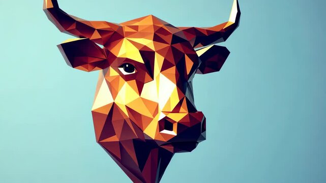 Bull's head is shown in a gold color. The bull's head is made of triangles and is placed on a blue background