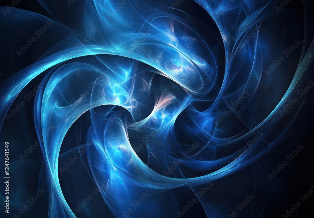 Poster abstract digital composition in shades of blue. streams of light and energy intertwine, creating a s