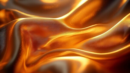 Obraz premium Golden Silk Fabric Texture: Luxurious, Elegant, and Flowing Amber Waves. Perfect for Fashion Design, Backgrounds, and Artistic Projects.