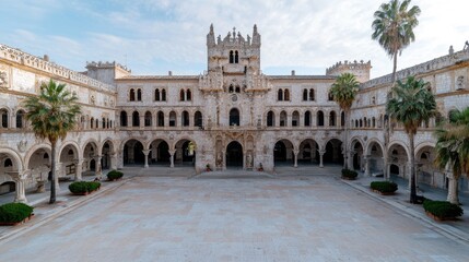 Palace courtyard, sunny day, Seville, Spain; tourism