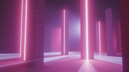 Abstract Pink Neon Light Installation Art