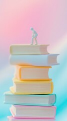 Obraz premium Miniature figure on colorful stacked books.
