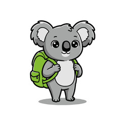 Fototapeta premium Cute Cartoon Koala Carrying a Backpack with a Friendly and Cheerful Expression