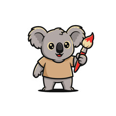 Cartoon Koala Holding a Paintbrush in a Cute Artistic Pose
