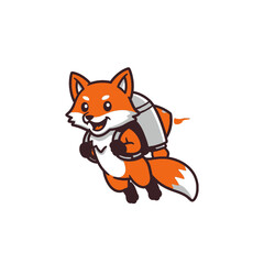 Cartoon Illustration of a Fox with Backpack Flying Adventure