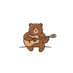 Fototapeta premium Adorable Cartoon Bear Playing Acoustic Guitar in a Charming Scene