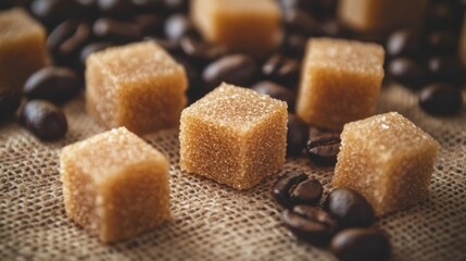 brown sugar cubes on coffee beans
