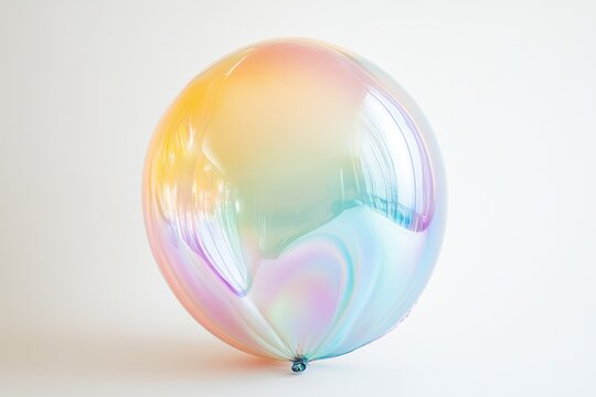 Iridescent spherical balloon with rainbow gradient floating on white background - Powered by Adobe