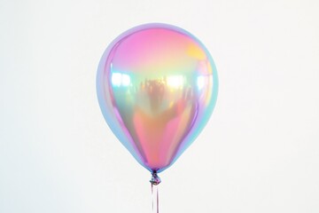 Iridescent balloon displays vibrant colors against a plain white background
