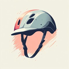 Stylish gray and red bicycle helmet with visor, isolated on beige background.