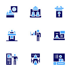 Conference icon set. Bold style. Duotone colors. conference, onlinelearning, videopresentation, exploring, presentation, meeting