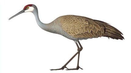 Fototapeta premium Elegant Sandhill Crane: A Detailed Illustration of a Wild Bird