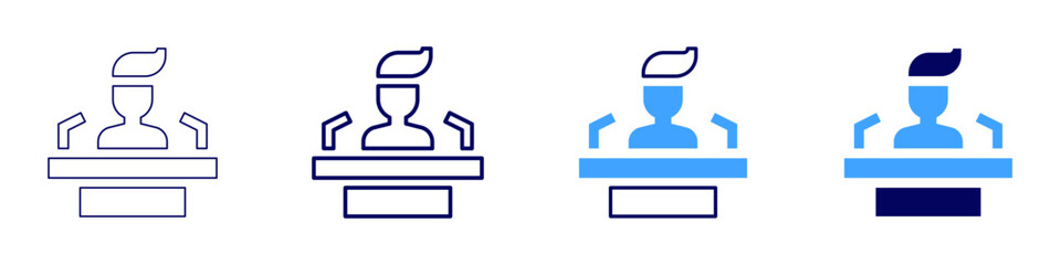 Speaker assessment icon in 4 different styles. Thin Line, Line, Bold Line, Duotone. Duotone style. Editable stroke