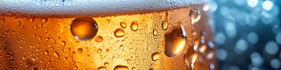 Close Up of Golden Amber Beer with Condensation