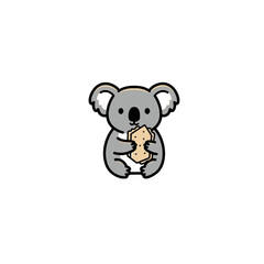 Obraz premium Cartoon Koala Eating Snack Adorably Captured in Cute Minimalist Style