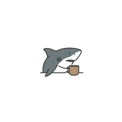 Fototapeta premium Cartoon Shark Holding a Coffee Mug in a Humorous Illustration
