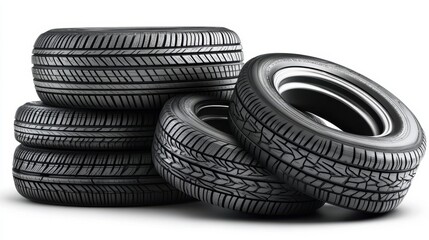 Stack of New Car Tires for Automotive and Transportation Backgrounds or Concepts