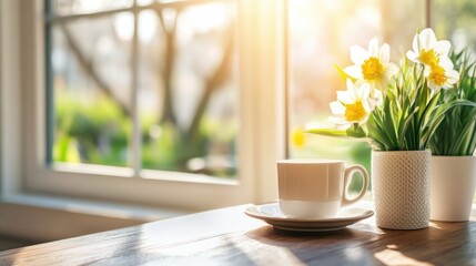 Fresh Spring Flowers in Glass Vase Celebrating International Women's Day with Soft Pastel Tones and Contemporary Elegance
