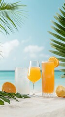 Fototapeta premium Refreshing Tropical Drinks on Sandy Beach