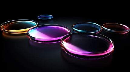 Abstract Colorful Glass Circles on Dark Background
