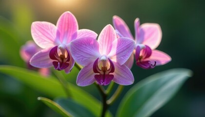 Obraz premium Delicate orchid petals unfolding in morning dew, delicate, garden, soft