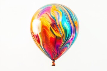 Colorful swirling paint balloon floating on a white background
