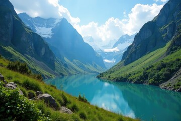 Obraz premium Glacier-carved valley with towering mountains, majestic, serene