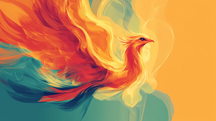 Obraz premium Phoenix bird rising from flames in abstract design. Symbolic Rebirth. Illustration