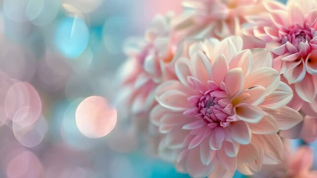 Beautiful pink dahlia flowers with dreamy bokeh background for Mother's Day, Valentine's Day, Easter, Women's Day and spring celebrations. Romantic floral macro with copy space