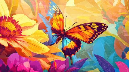Seasonal springtime rebirth a butterfly landing on a flower, with vibrant colors and delicate details, symbolic of new life. Symbolic Rebirth. Illustration