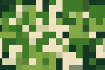High-quality green and beige square pixel art with geometric precision. Minimalist digital pattern concept