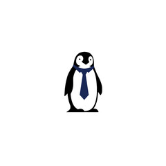 Cartoon Penguin Wearing Blue Tie Depicting Corporate Style and Fun