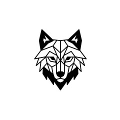 Fototapeta premium Geometric Wolf Illustration with Bold Black Lines and White Background
