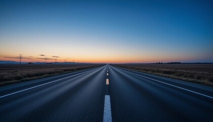 Fototapeta premium Scenic Asphalt Highway at Sunrise Open Road Journey Rural Landscape