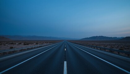 Scenic Desert Highway at Dusk Endless Road Mountains and Blue Sky