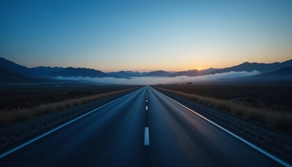 Scenic Sunrise Highway Open Road Journey Through Misty Mountain Valley