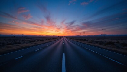 Scenic Highway at Sunset Open Road Dramatic Sky Desert Landscape